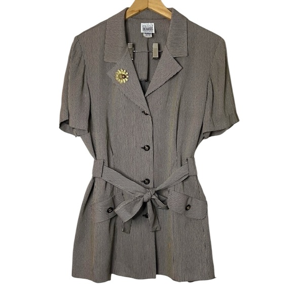 Vintage R&M Richards Blazer Dress Skirt Waist Tie Striped Size 14 Karen Kwong - Picture 10 of 11